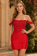 Fitted Off-Shoulder Silk Satin Ruched Homecoming Dress