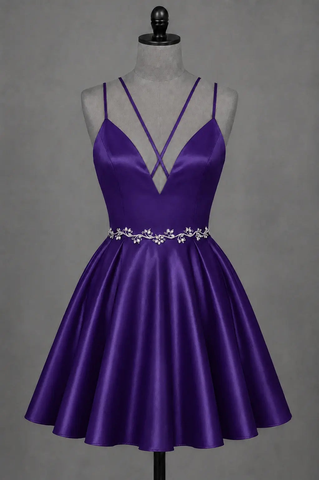 Red V Neck Satin Mini A Line Homecoming Dress With Pockets