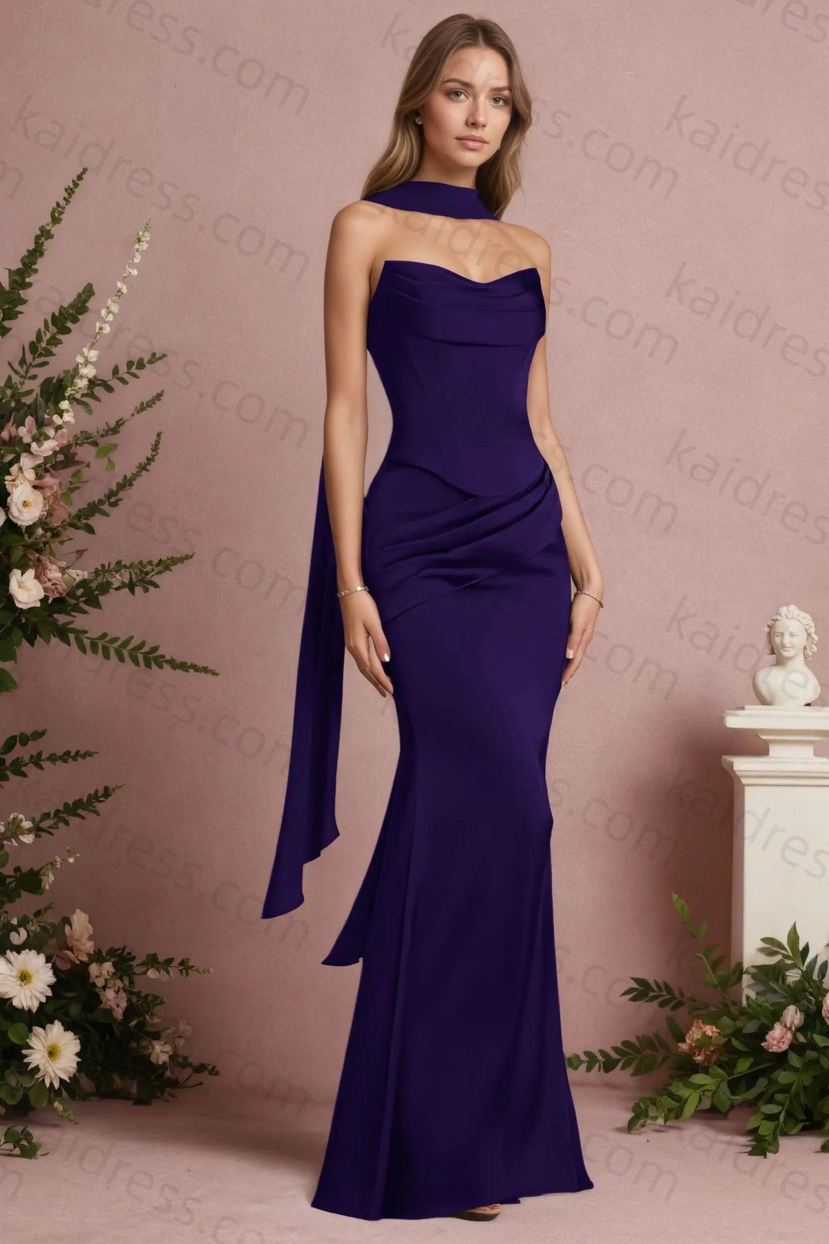 Mermaid Black Strapless Satin Long Prom Dresses Corset Evening Dresses