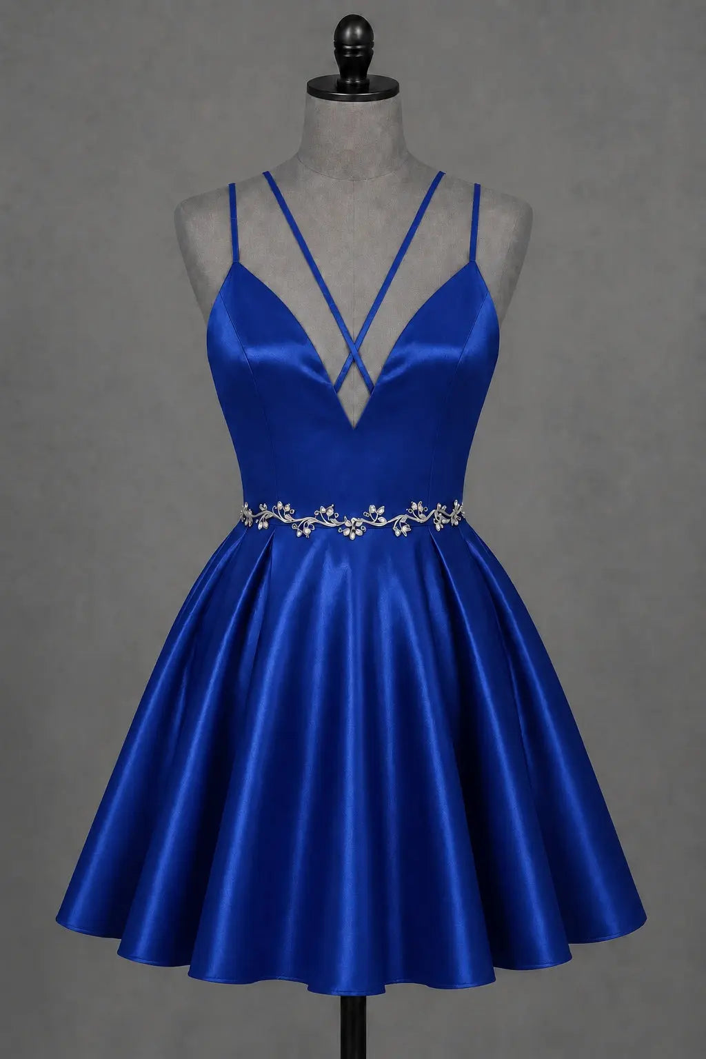 Red V Neck Satin Mini A Line Homecoming Dress With Pockets