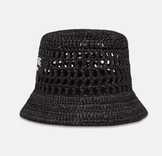 Prada Raffia Woven Black Bucket Hat