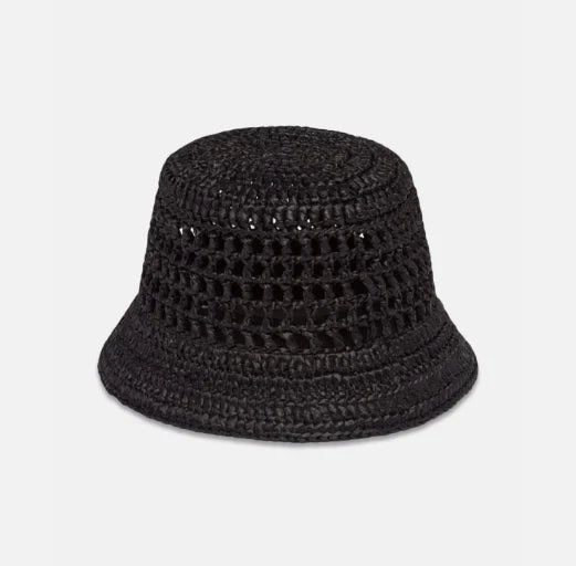Prada Raffia Woven Black Bucket Hat