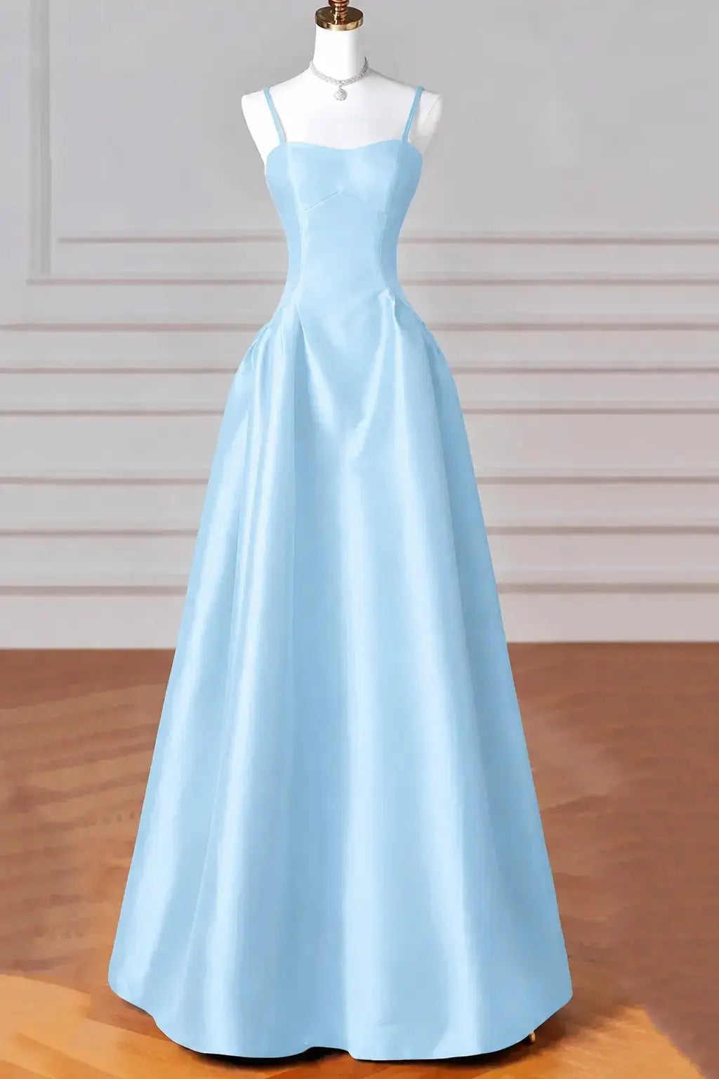 A-Line/Princess Halter Satin Sleeveless Long Prom Dress Black Prom Gown