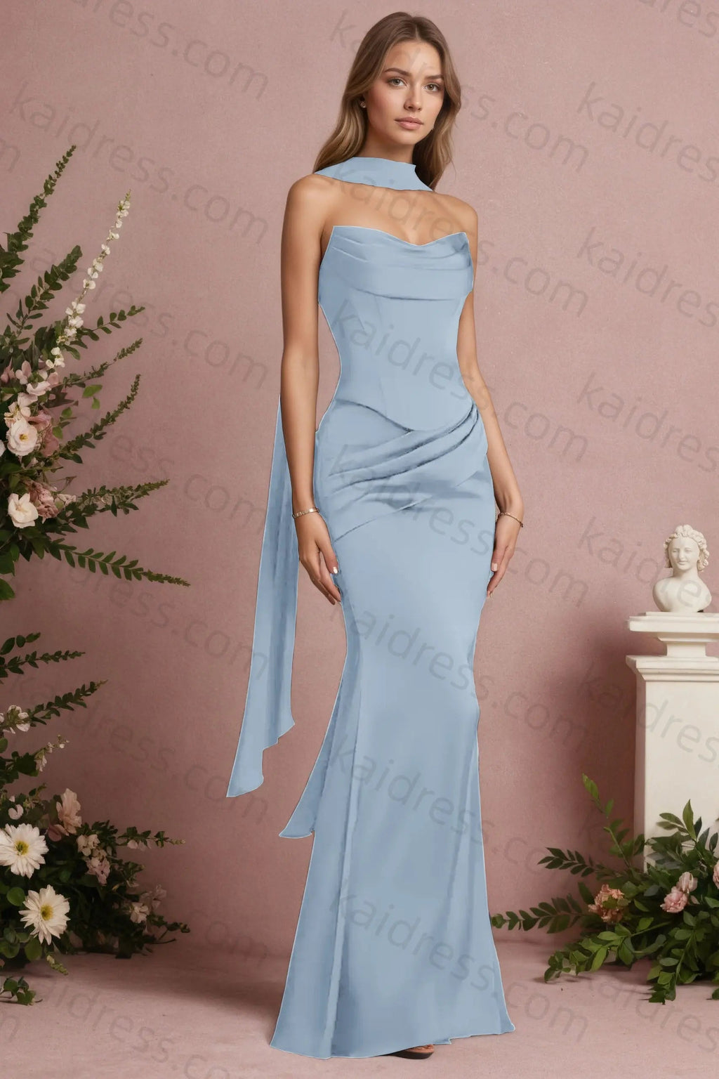 Mermaid Black Strapless Satin Long Prom Dresses Corset Evening Dresses