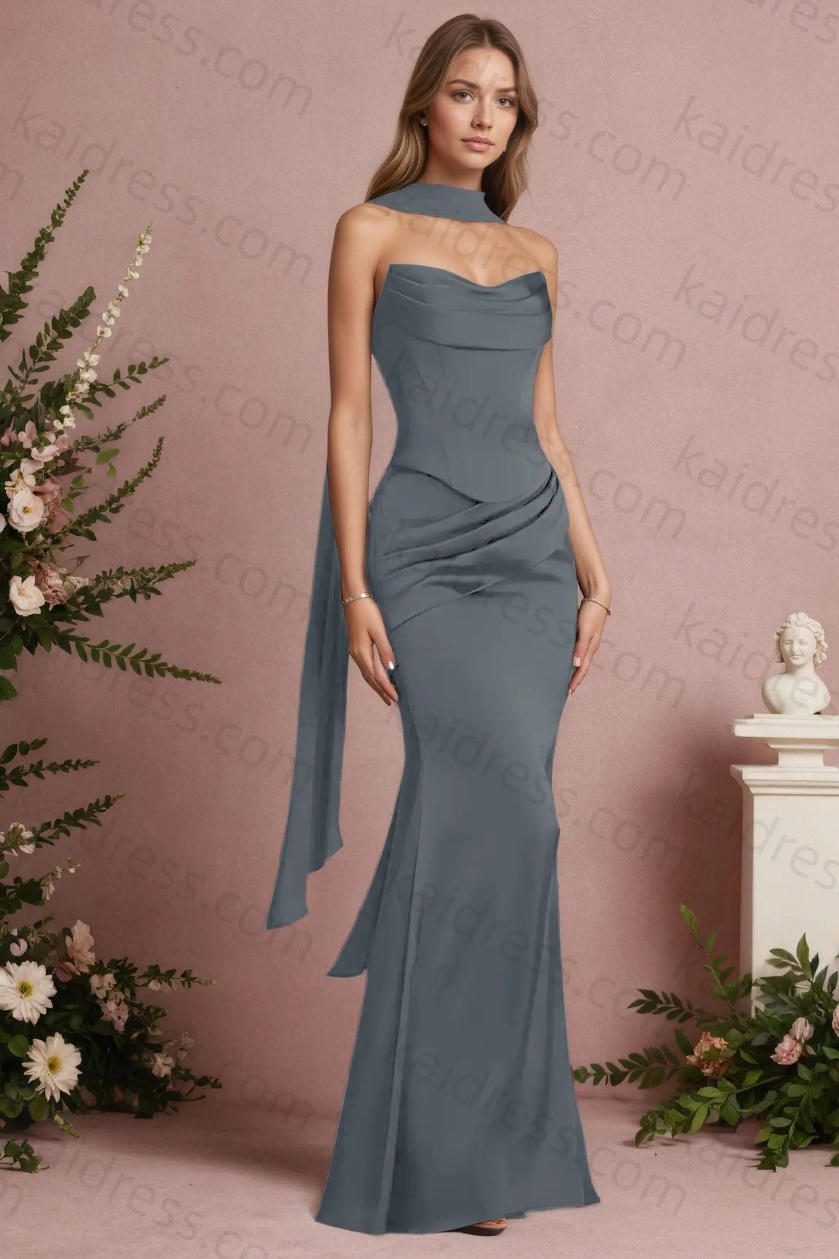 Mermaid Black Strapless Satin Long Prom Dresses Corset Evening Dresses