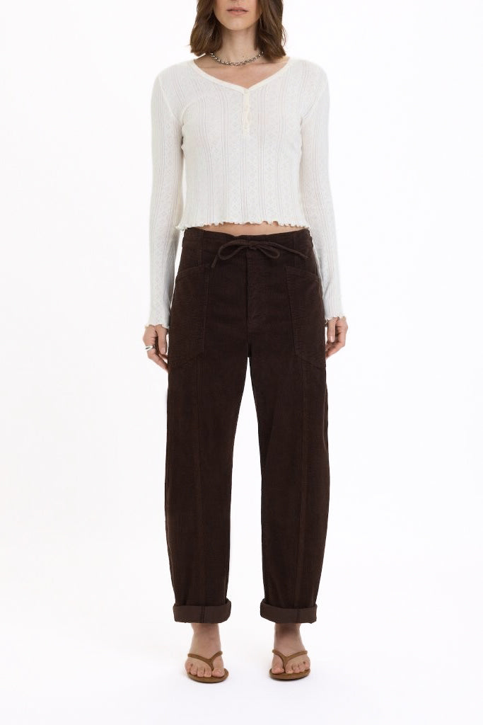 Daze Villa Drawstring Barrel Pants - Chocolate Corduroy