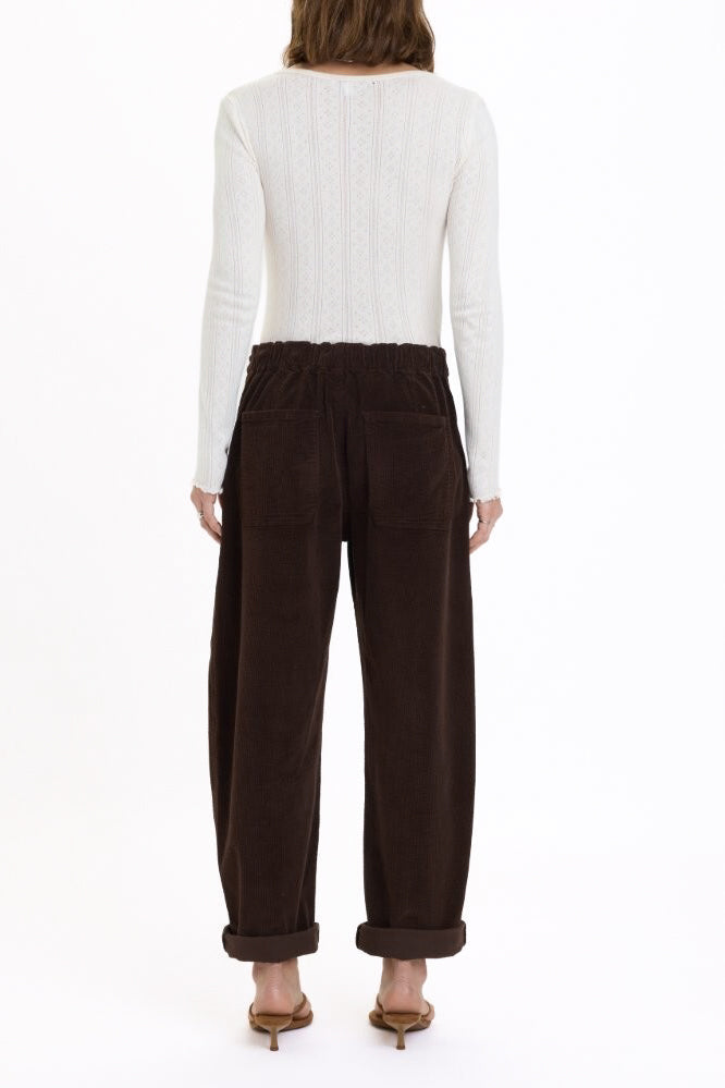 Daze Villa Drawstring Barrel Pants - Chocolate Corduroy
