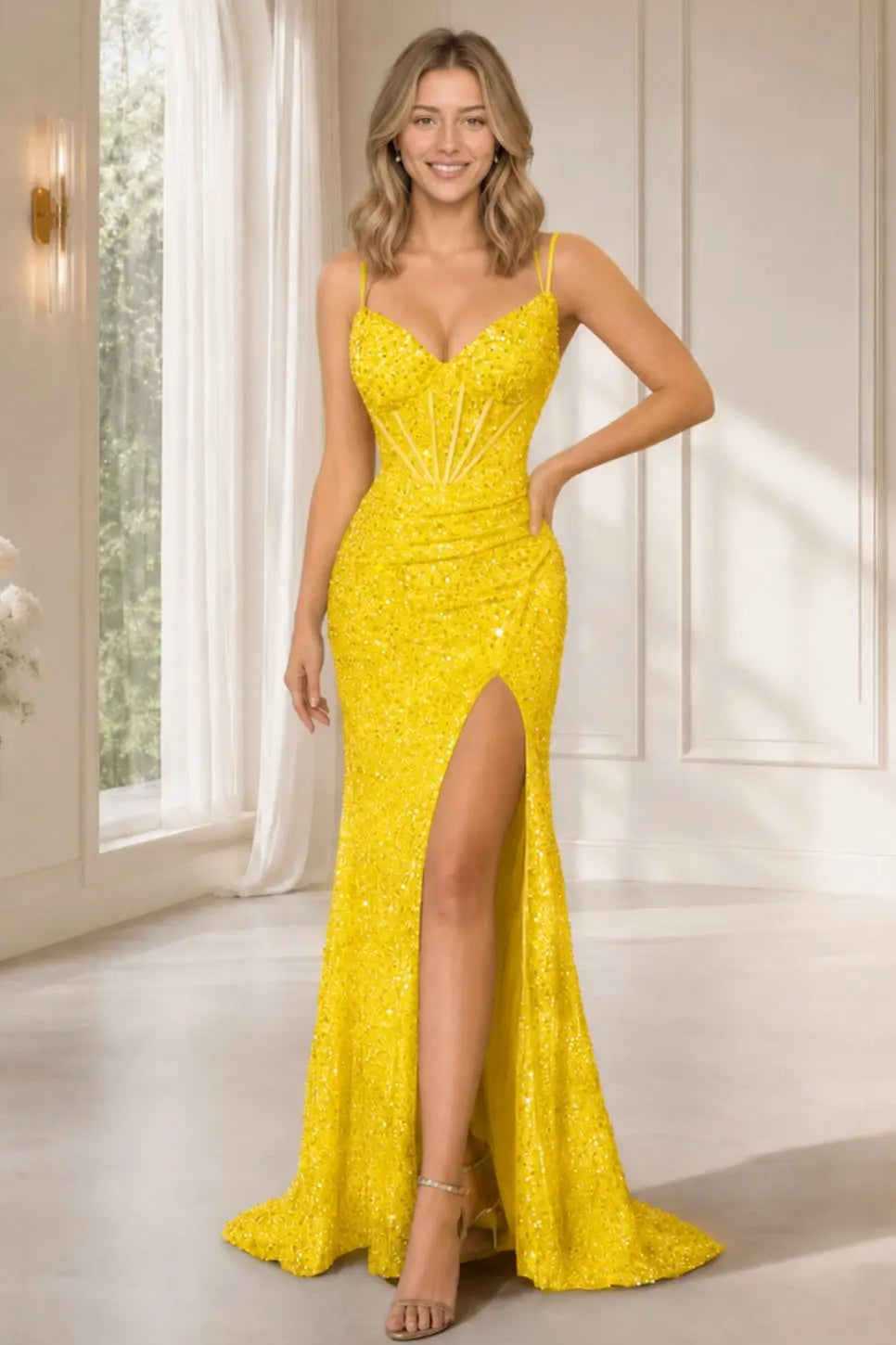 Mermaid Sequin Halter Formal Long Corset Sparkly Sleeveless Prom Dresses