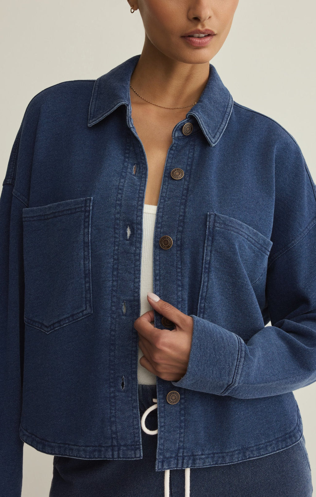 All Day Cropped Knit Denim Jacket