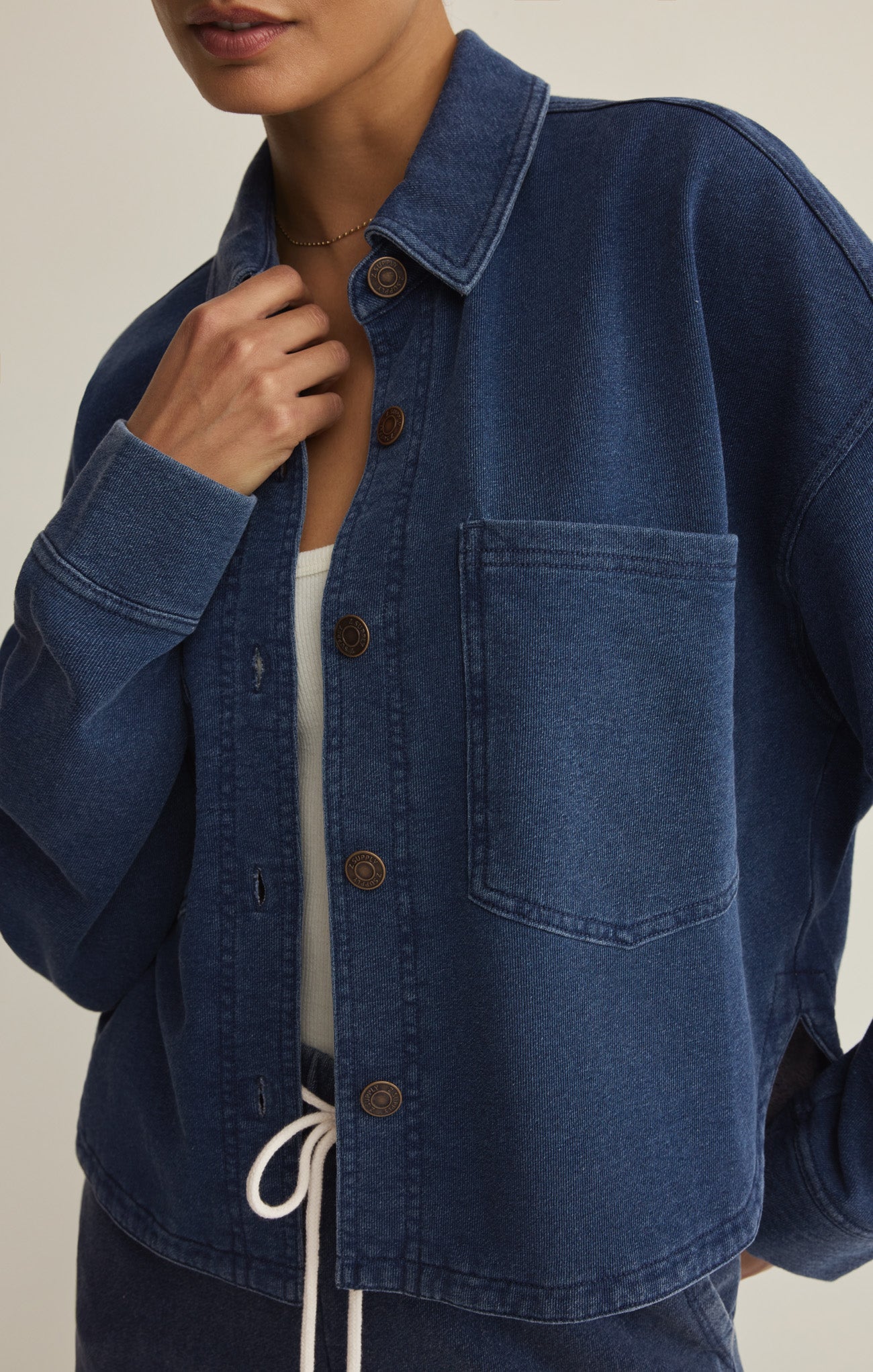 All Day Cropped Knit Denim Jacket