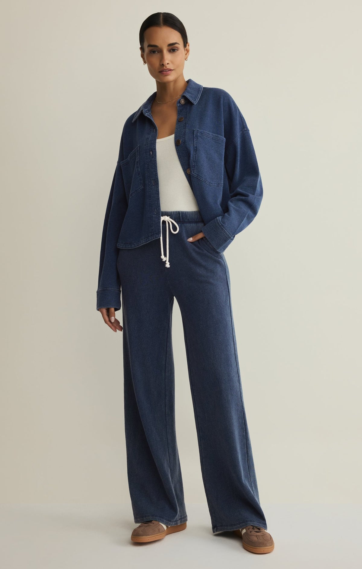 All Day Cropped Knit Denim Jacket