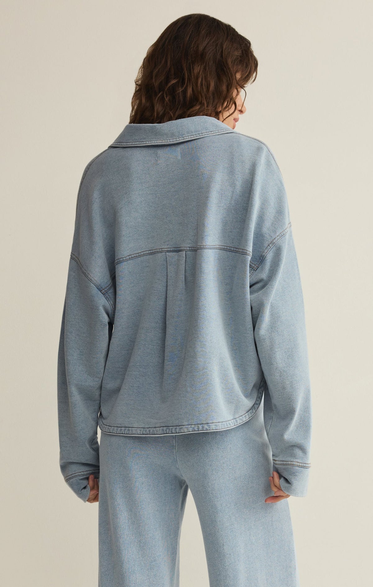 All Day Cropped Knit Denim Jacket