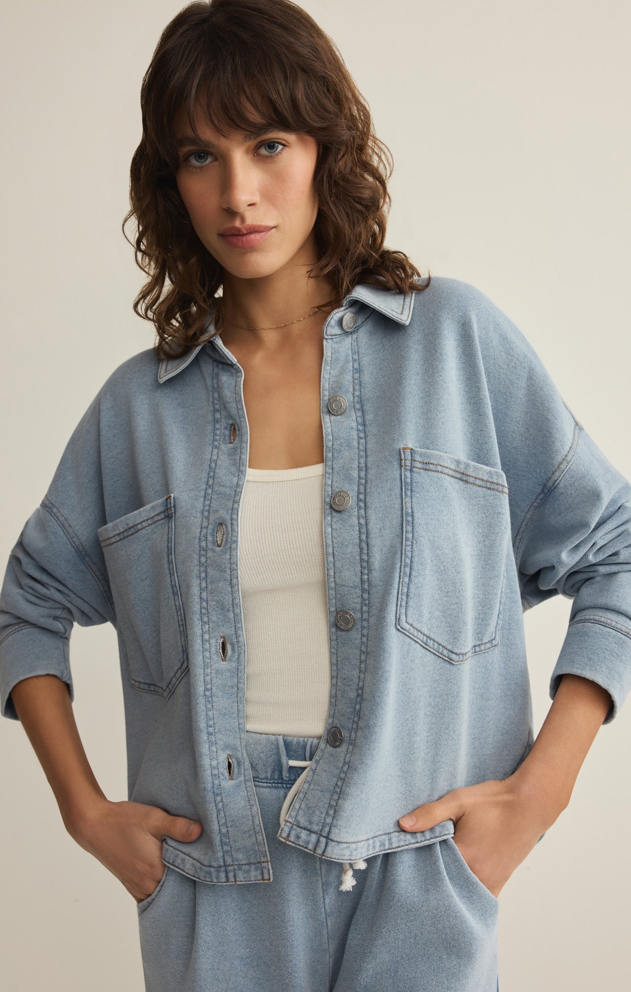 All Day Cropped Knit Denim Jacket