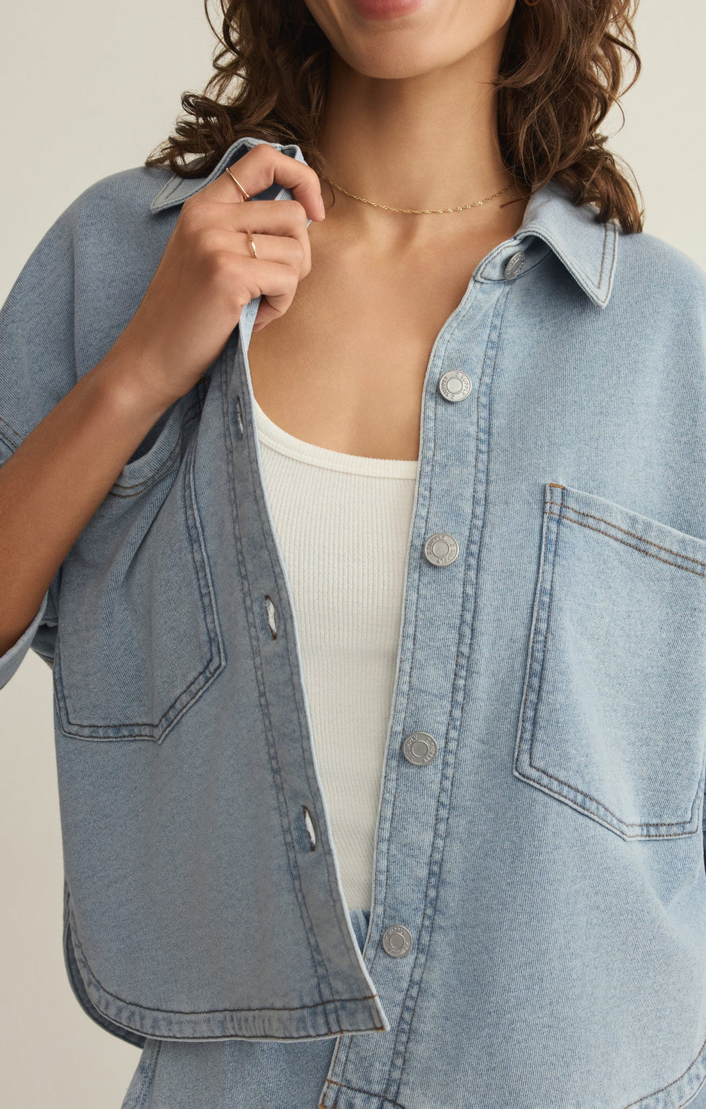 All Day Cropped Knit Denim Jacket