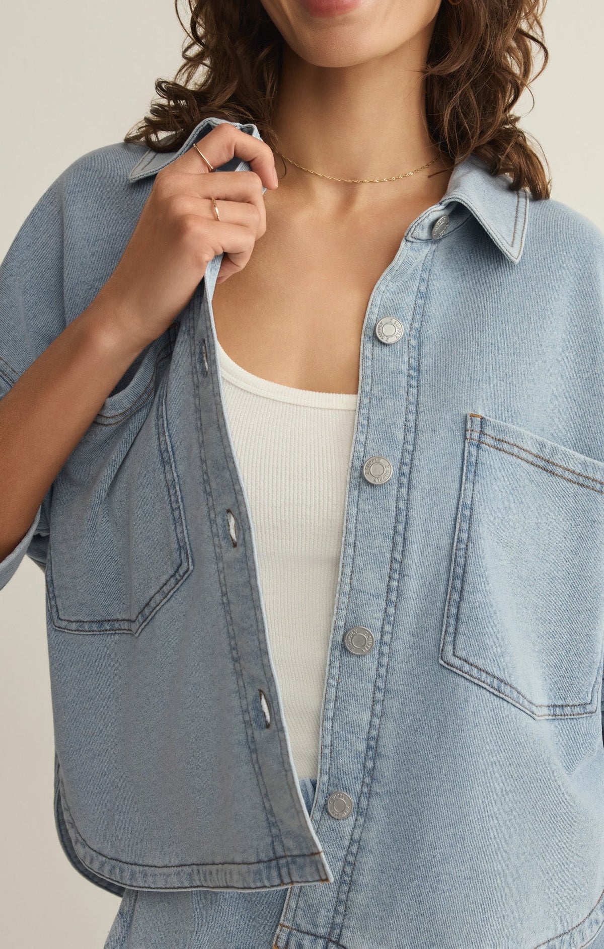 All Day Cropped Knit Denim Jacket