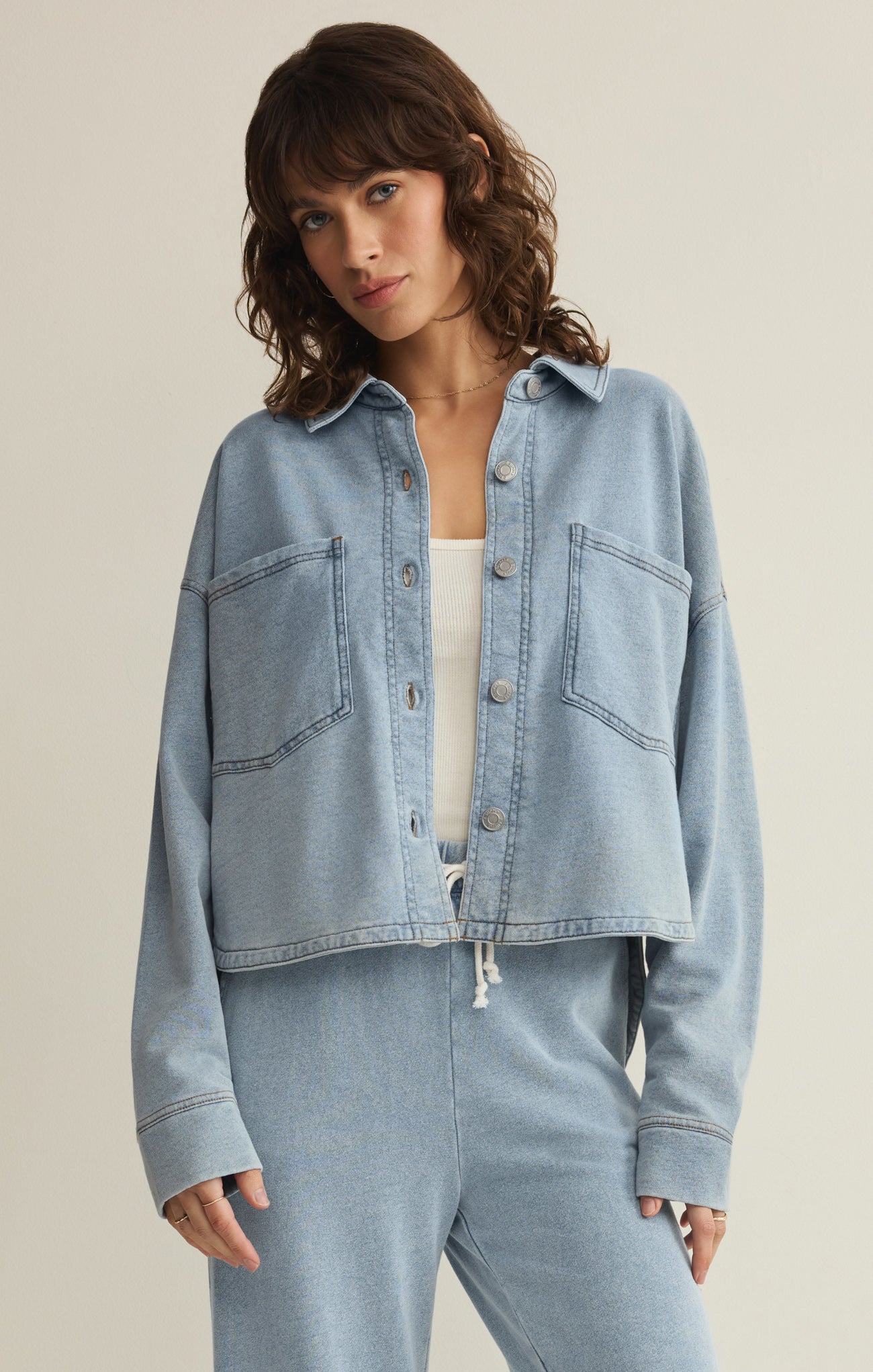 All Day Cropped Knit Denim Jacket