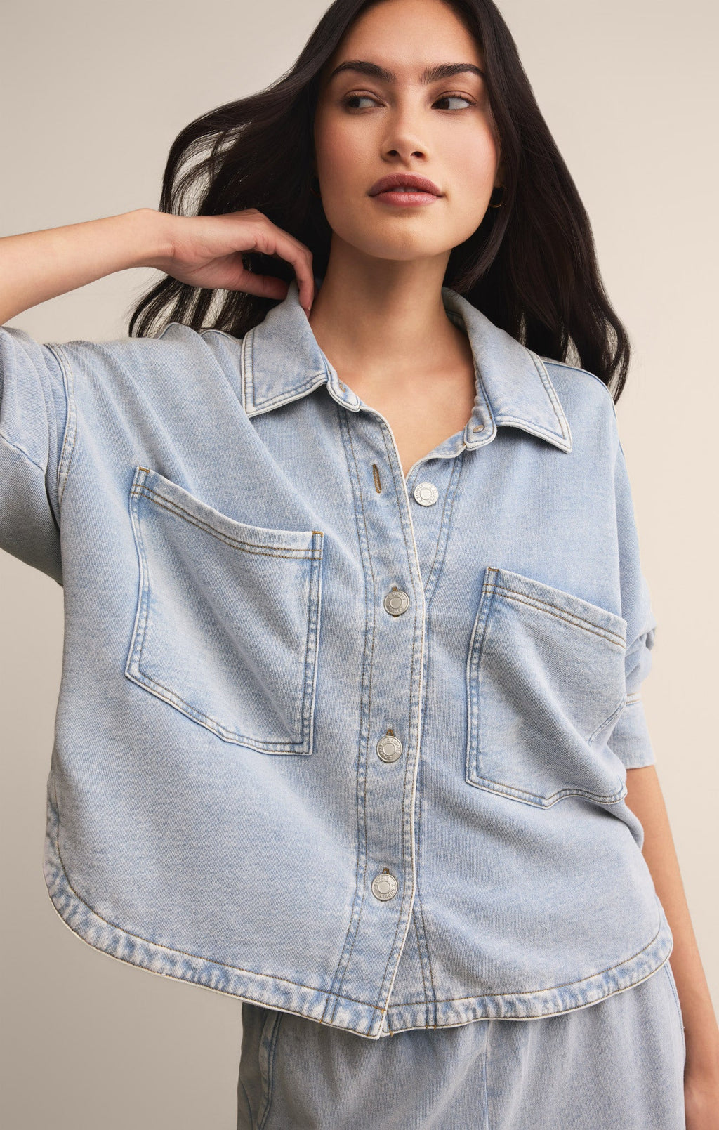 All Day Cropped Knit Denim Jacket