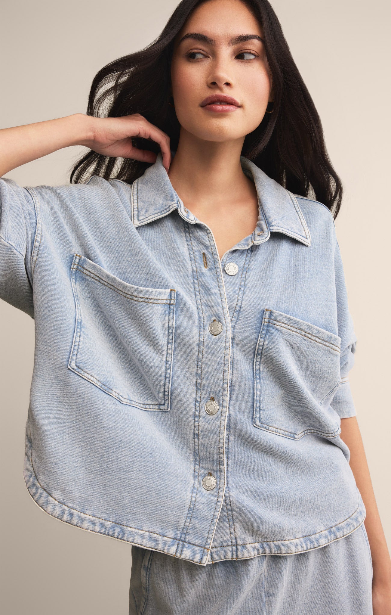 All Day Cropped Knit Denim Jacket