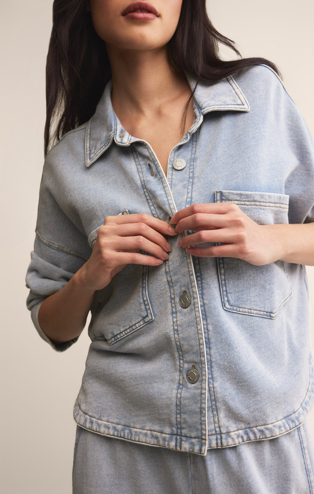 All Day Cropped Knit Denim Jacket