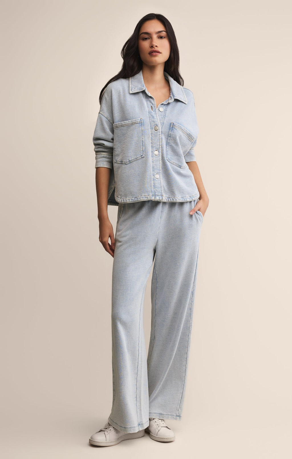 All Day Cropped Knit Denim Jacket