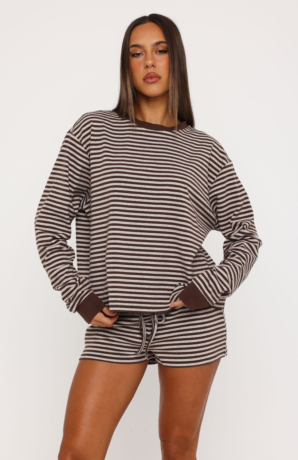 Touchdown Relaxed Shorts Choc/Grey Marle Stripe