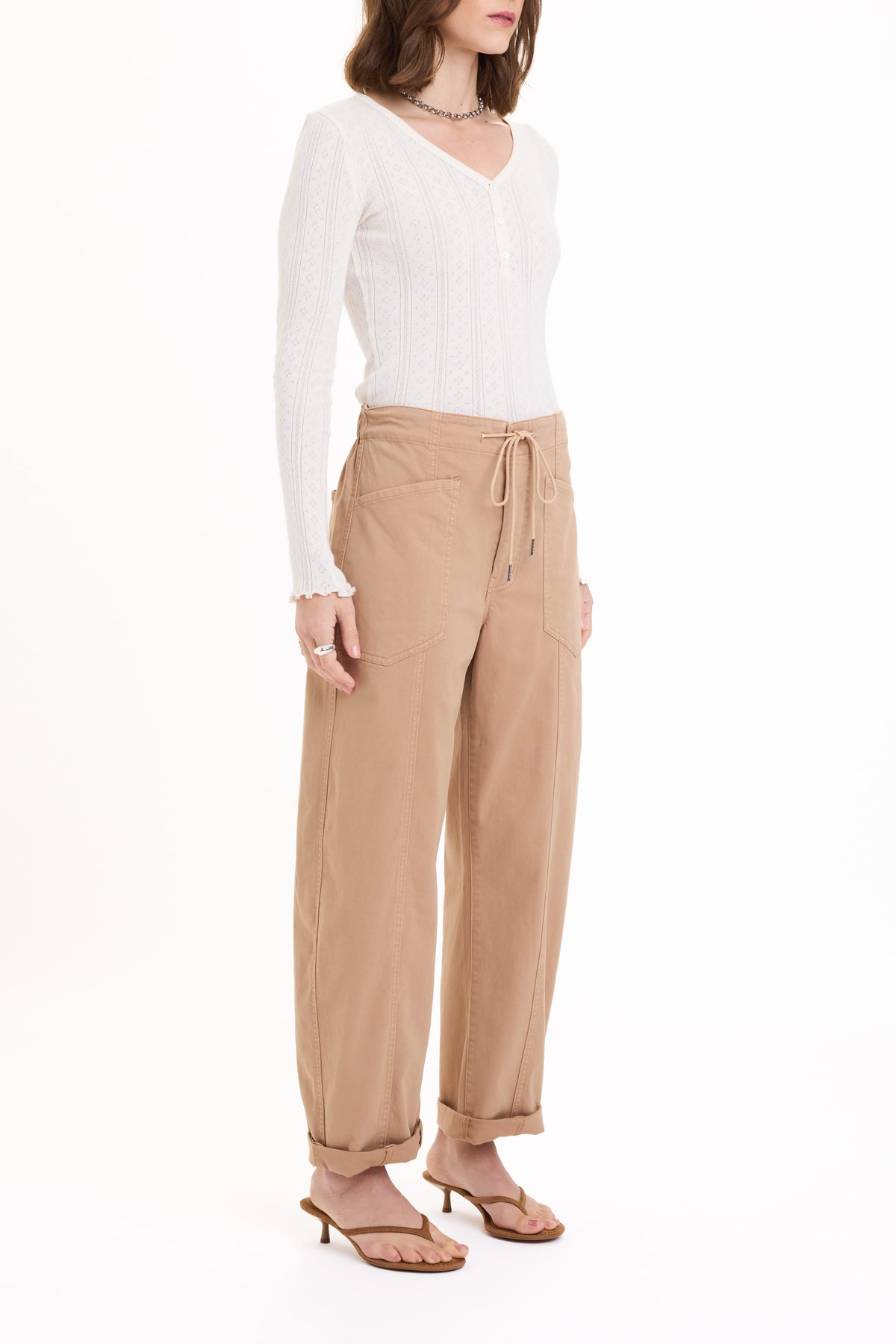 Daze Villa Drawstring Barrel Pants - Latte Twill