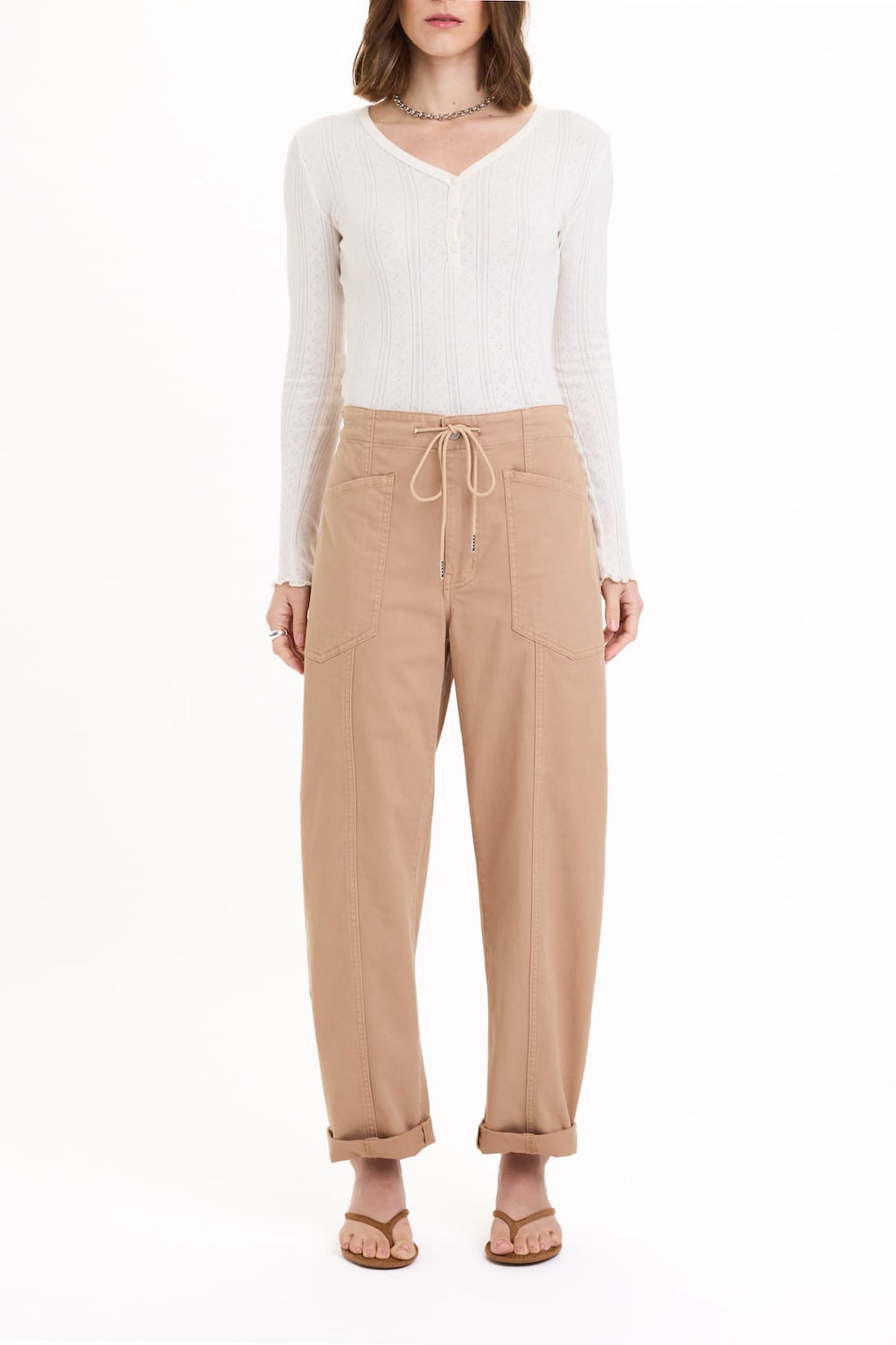 Daze Villa Drawstring Barrel Pants - Latte Twill