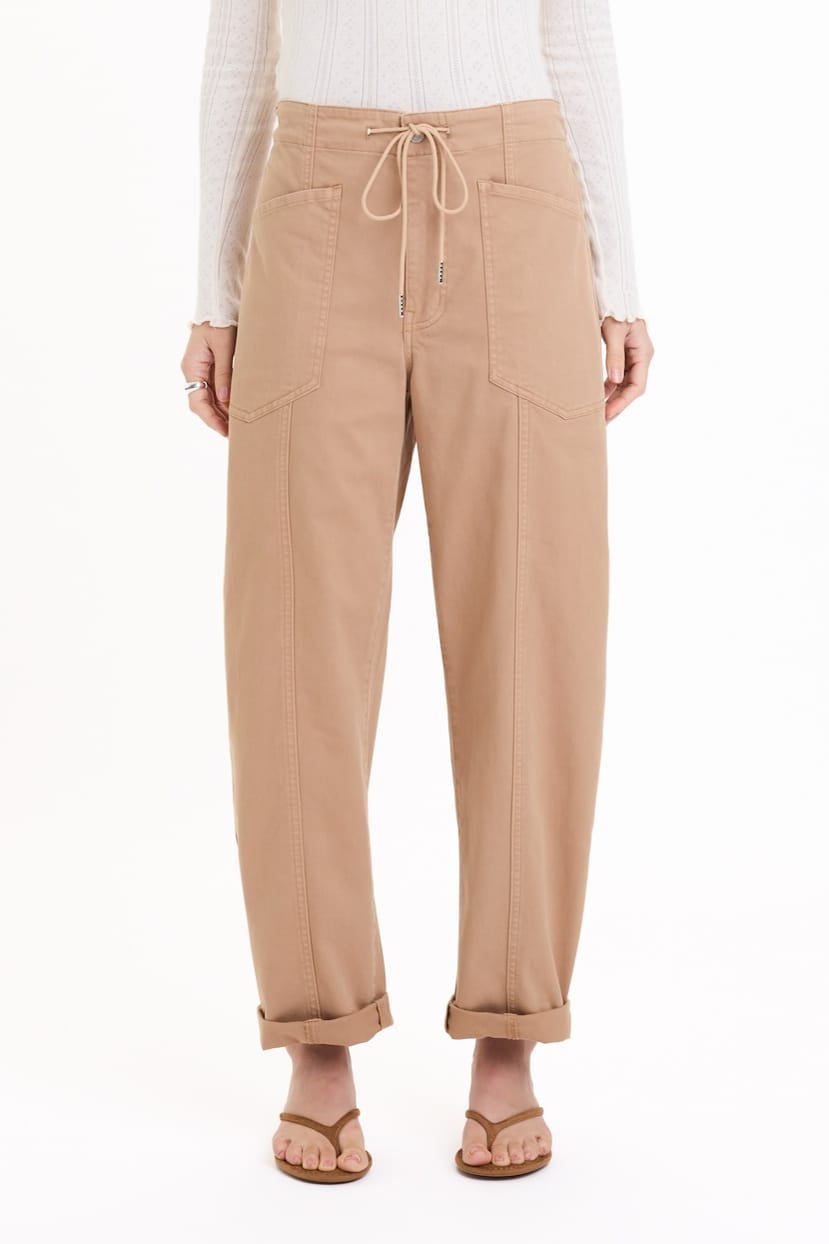 Daze Villa Drawstring Barrel Pants - Latte Twill