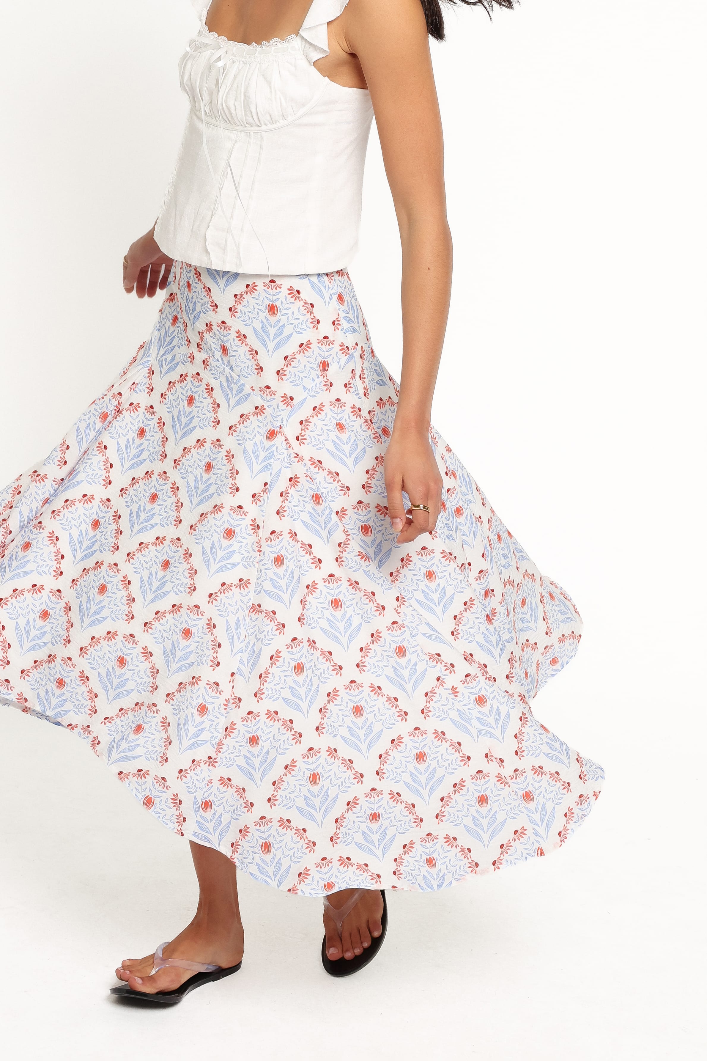 Dennie Hanky Hem Skirt - White Blue