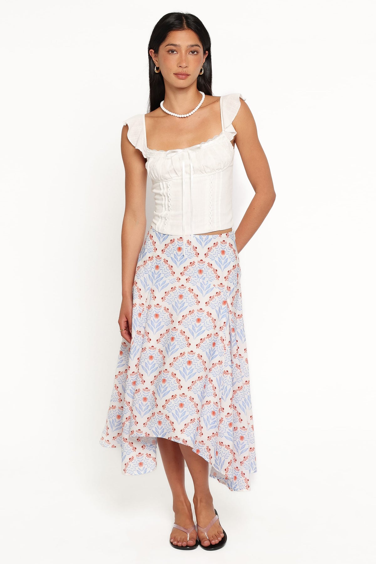 Dennie Hanky Hem Skirt - White Blue