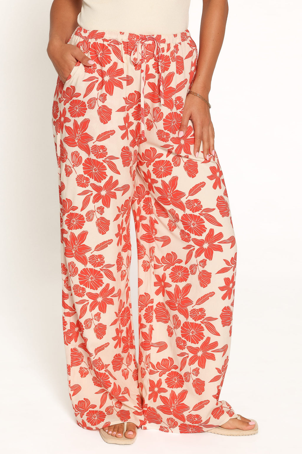 Lira Tie Waist Pant - Red Floral