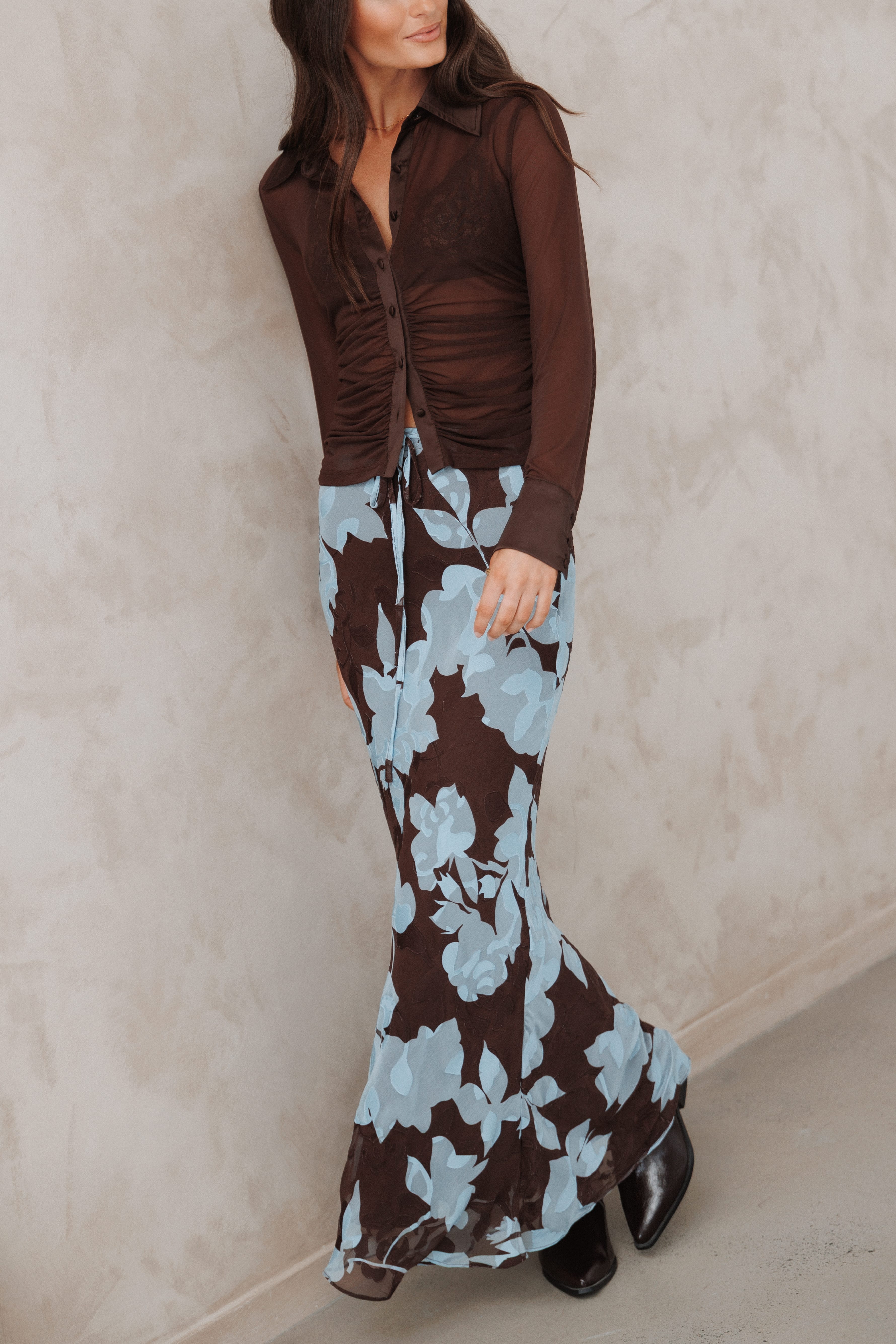 Marissa Maxi Skirt - Blue Floral Burnout