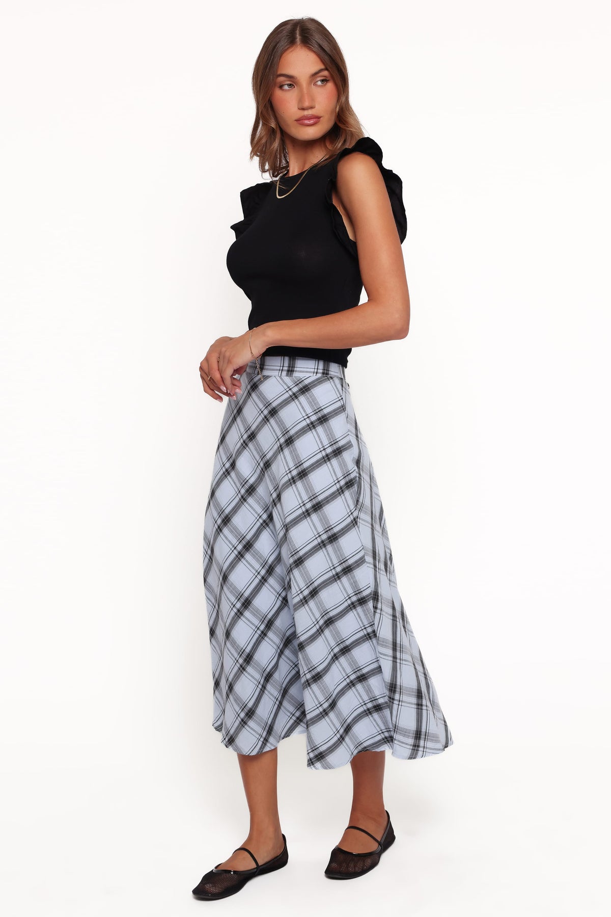 Piper Midi Skirt - Icy Bue Plaid