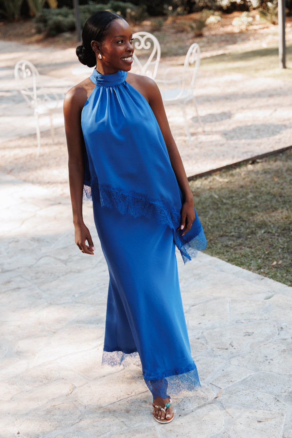 Zarni Lace Trim Maxi Skirt - Lapis Blue