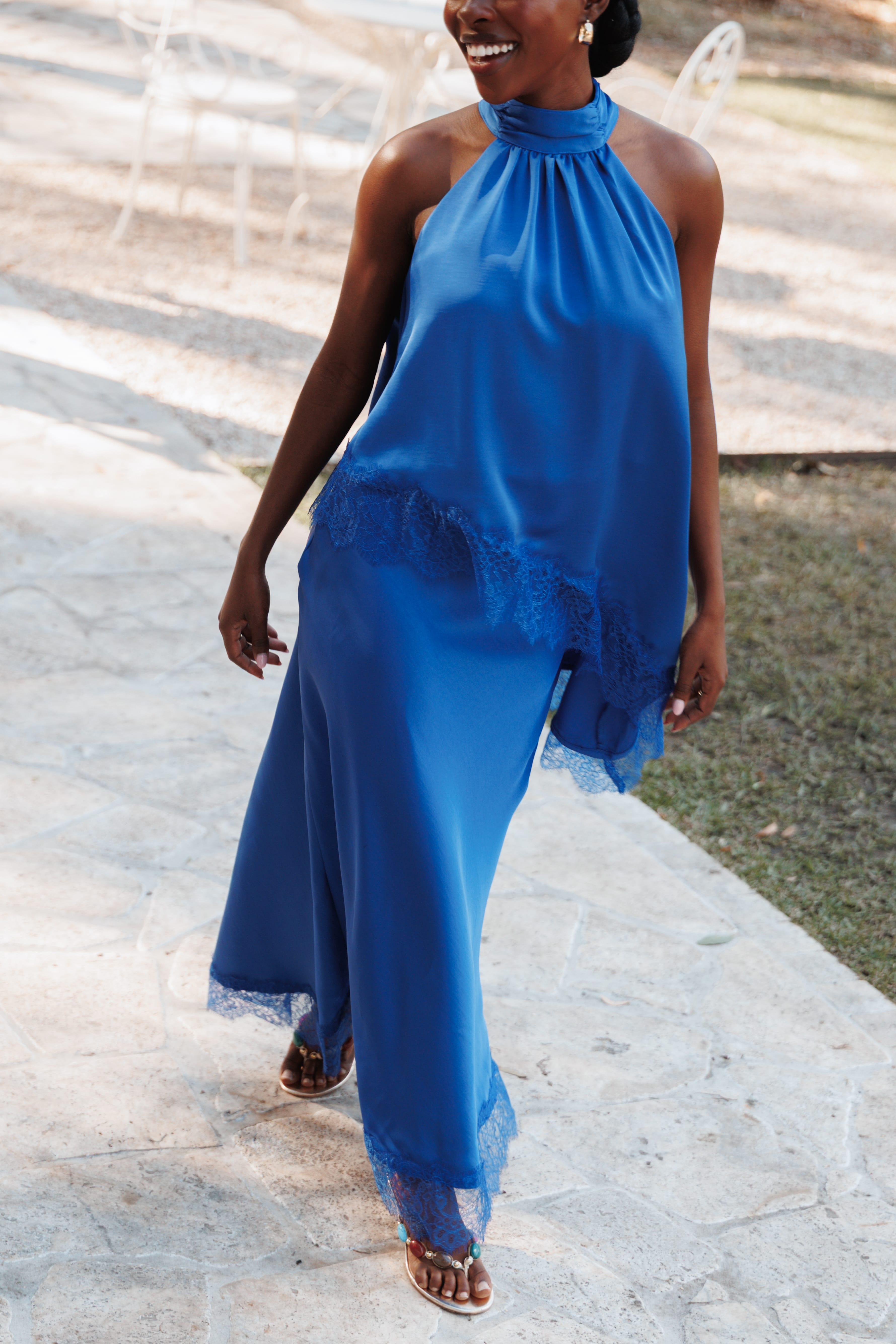 Zarni Lace Trim Maxi Skirt - Lapis Blue
