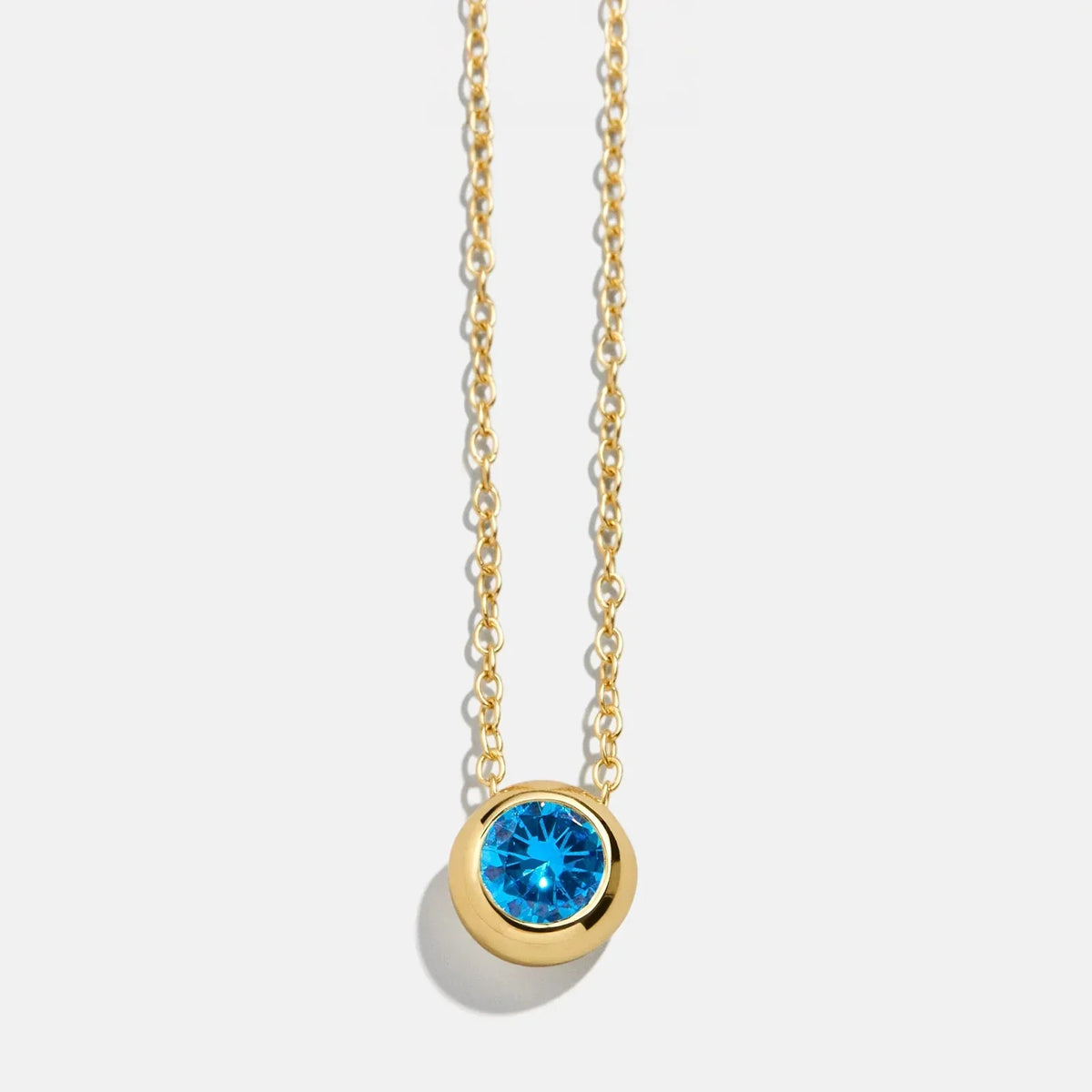 18K Gold Birthstone Pendant Necklace - Blue Zircon