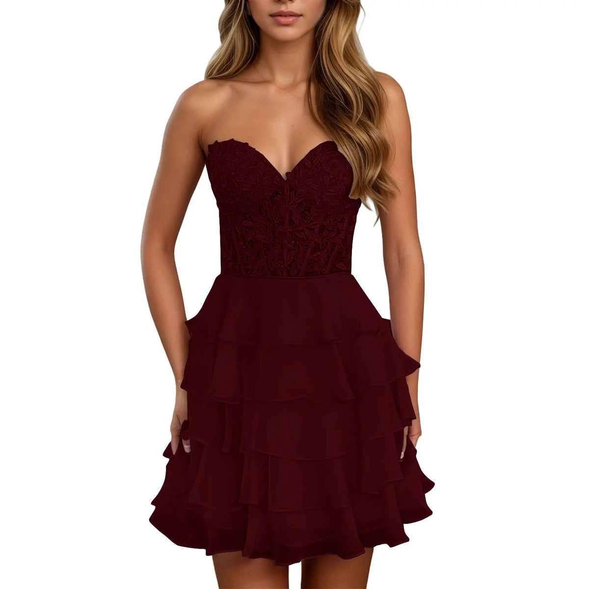 A Line Lilac Strapless Tiered Corset Short Homecoming Dress with Appliques