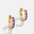 14K Gold Birthstone Huggie Earrings - Amethyst