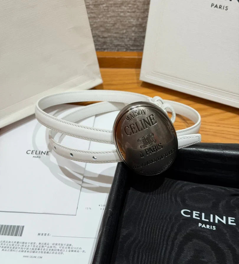 Celine 2026 Maison Belt 1.3cm Silver Buckle Taurillon Leather