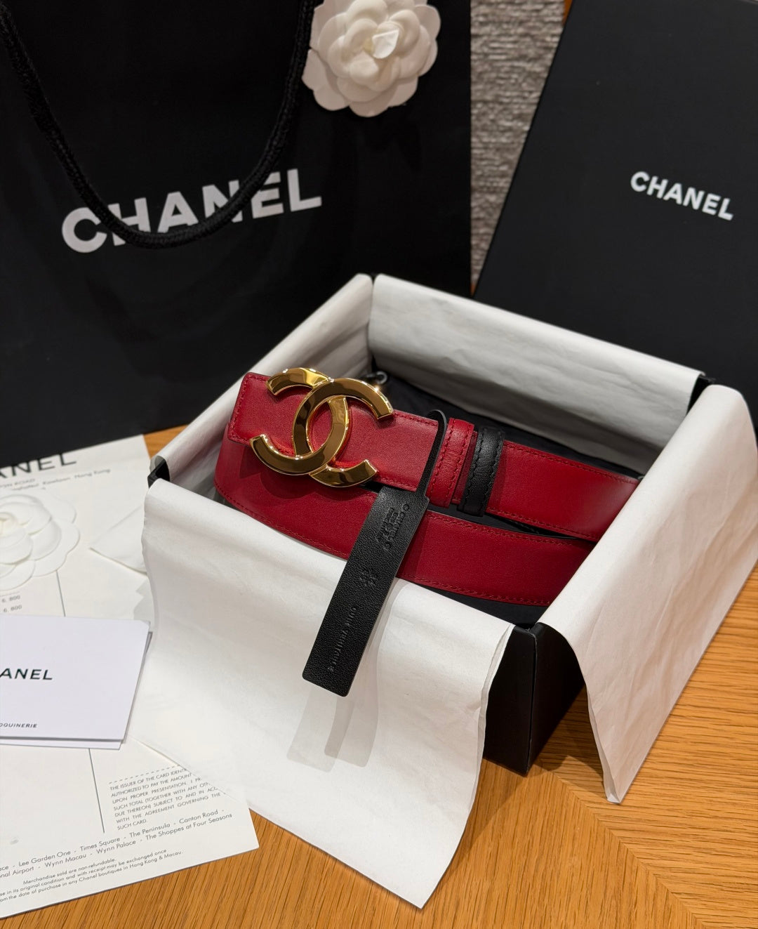 CC 26s Belt 3cm Burgundy Black Leather 213851