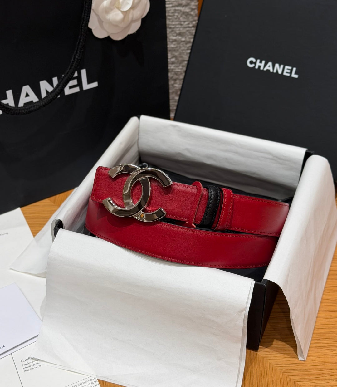CC 26s Belt 3cm Burgundy Black Leather 213851