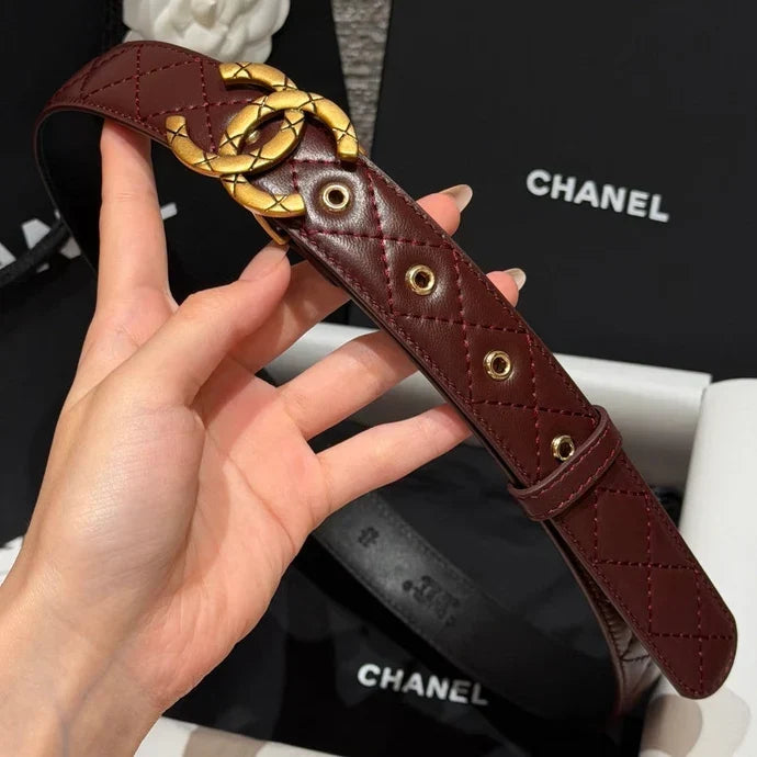 Chanel 2026 CC Buckle Gold Waist Belt Burgundy