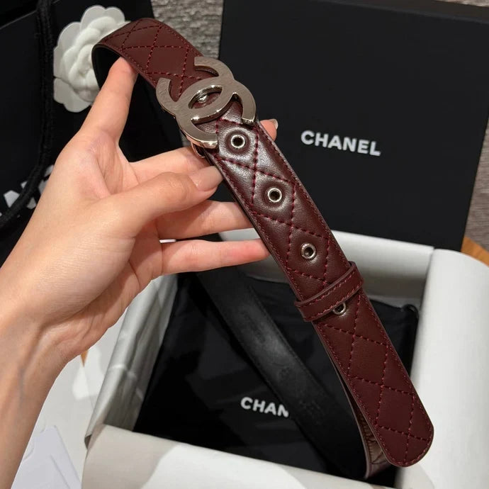 Chanel 2026 Interlocking CC Quilted Belt Burgundy
