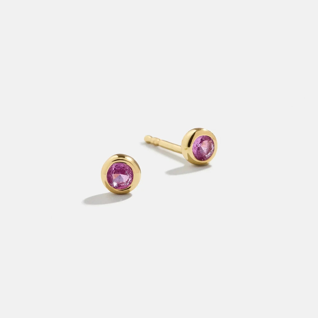 18K Gold Birthstone Stud Earrings - Rose