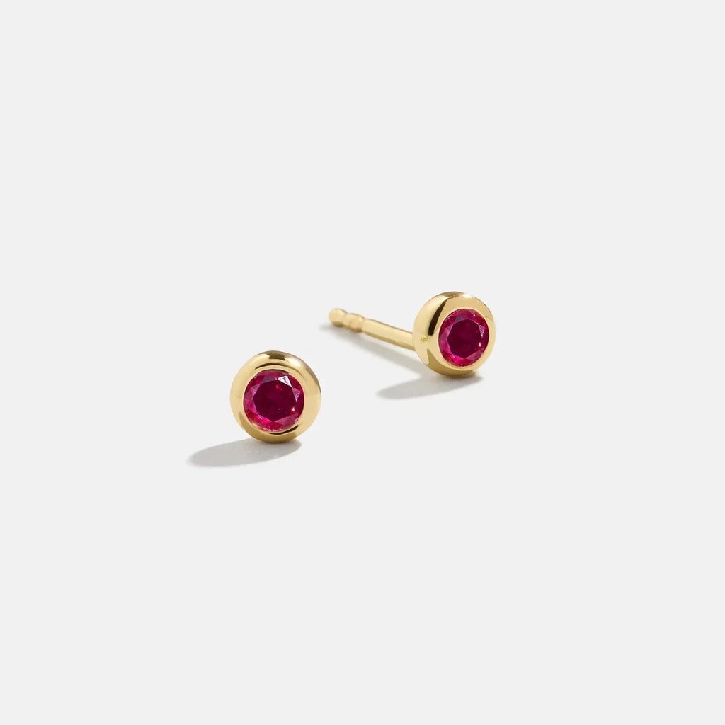 18K Gold Birthstone Stud Earrings - Ruby