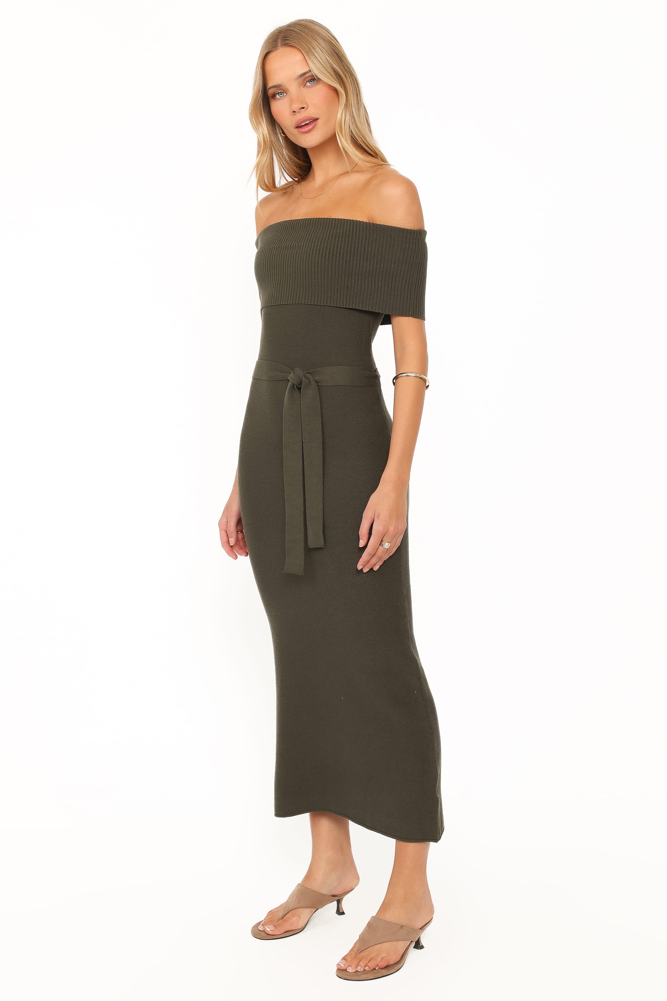 Colleen Off Shoulder Maxi Dress - Olive Green