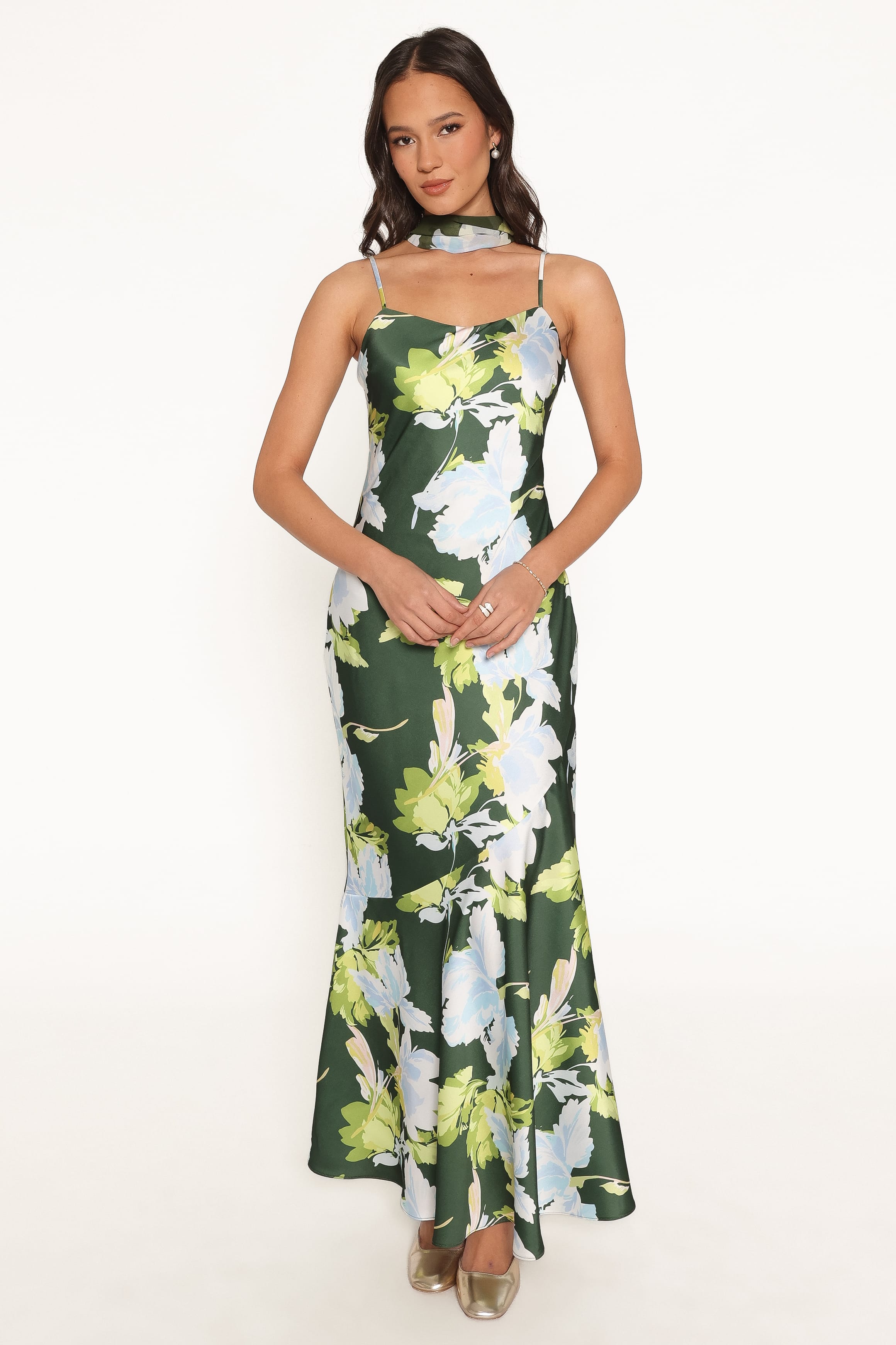 Kinara Maxi Dress - Olive Floral