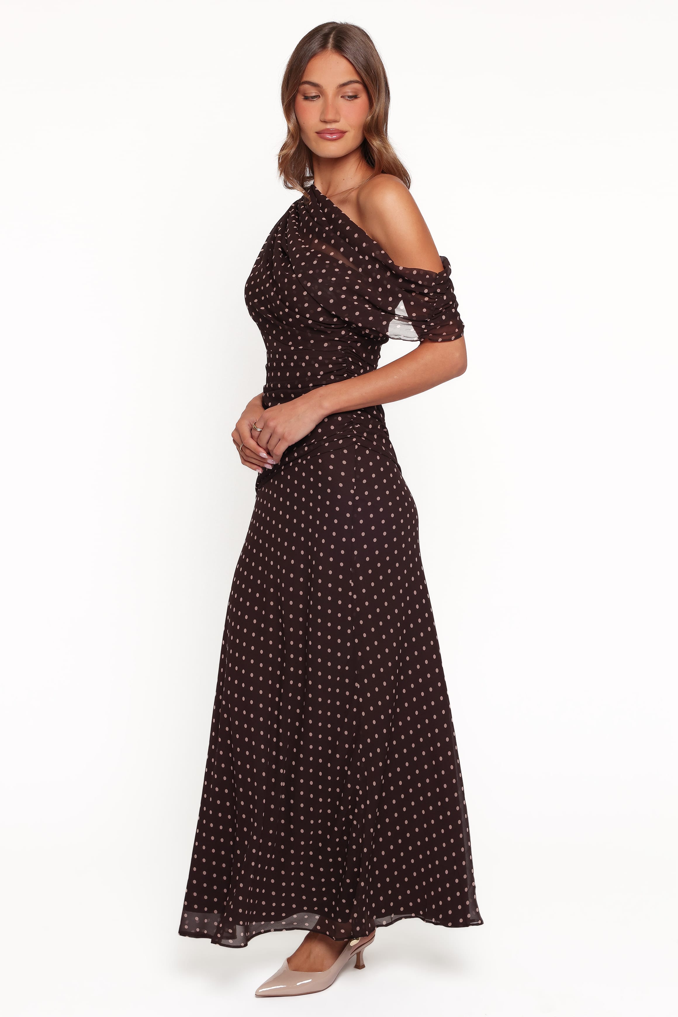 Kyrene Off Shoulder Maxi Dress - Brown Spot