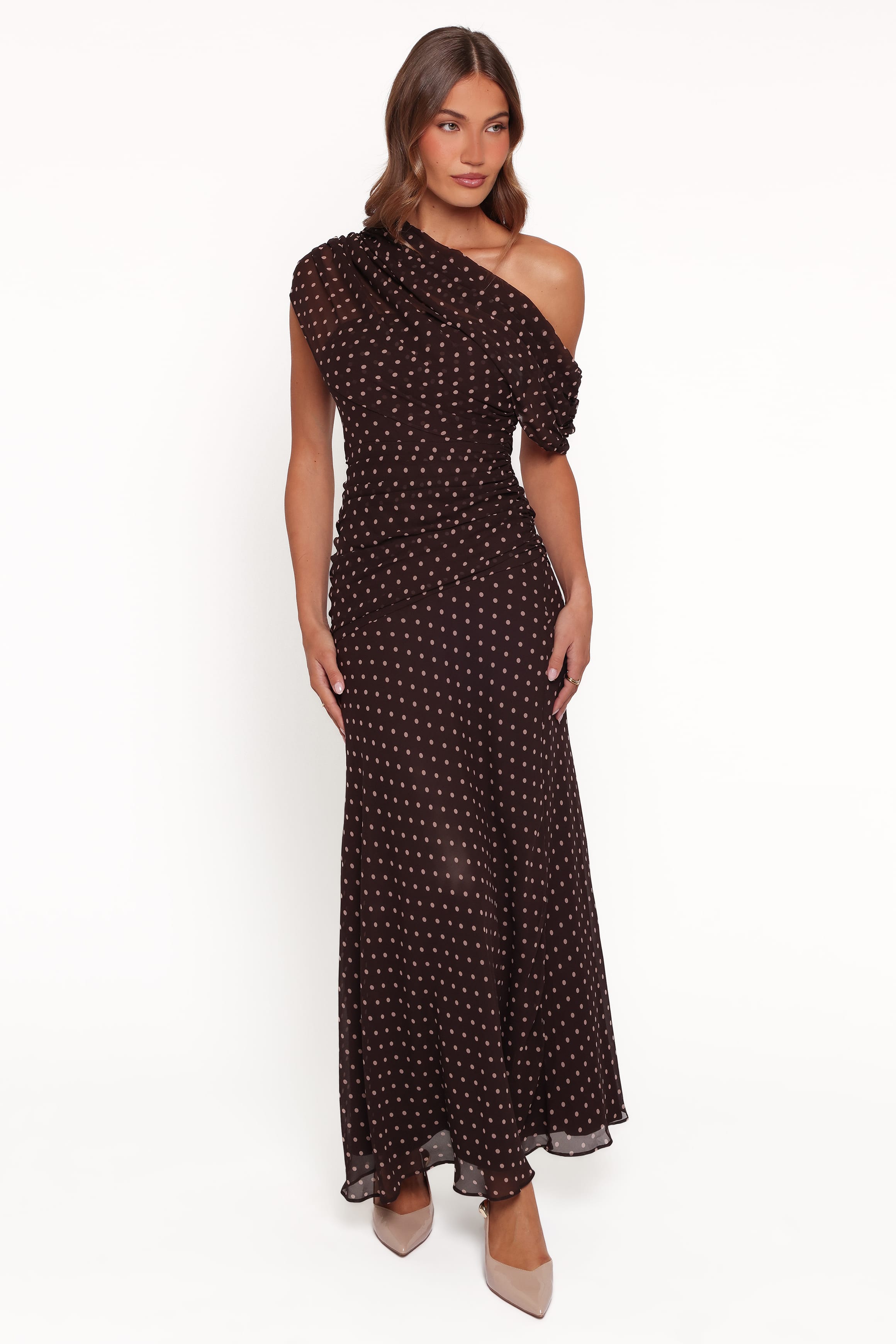 Kyrene Off Shoulder Maxi Dress - Brown Spot