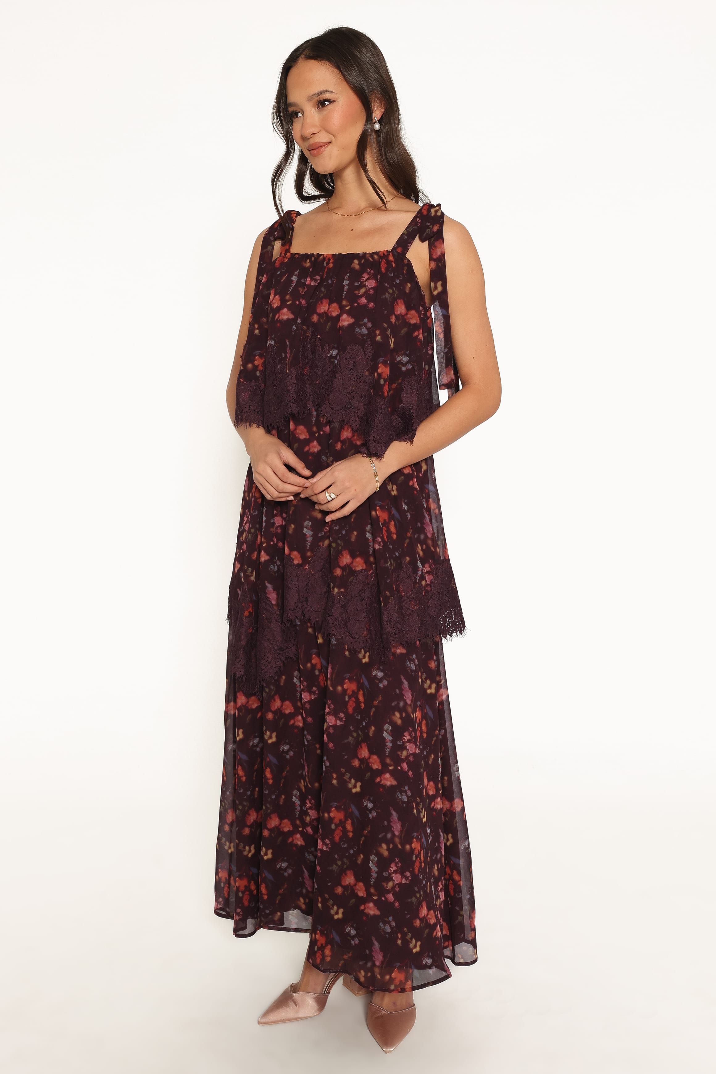 Lunella Maxi Dress - Plum Blurred Floral